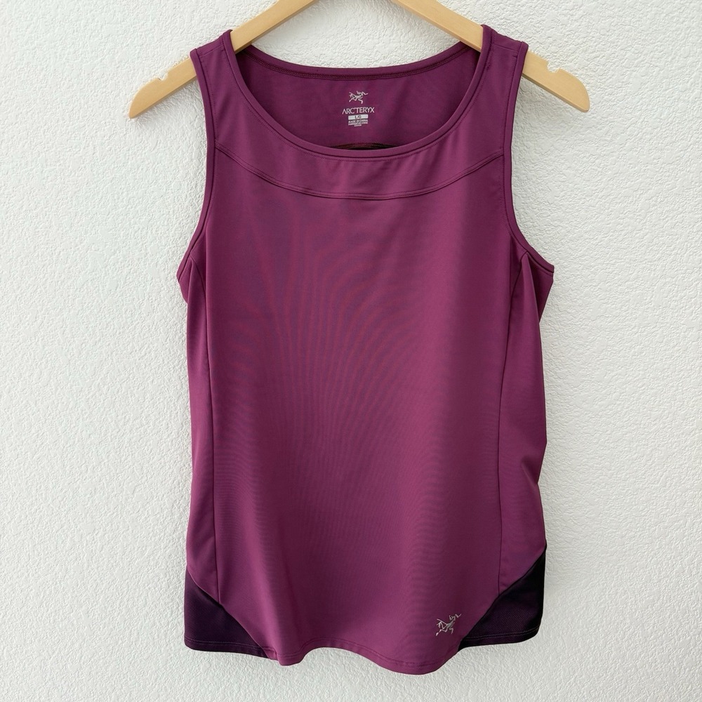 Arc'teryx Womens Singlet Tank Top Large Purple Reflective Pocket Performance EUC